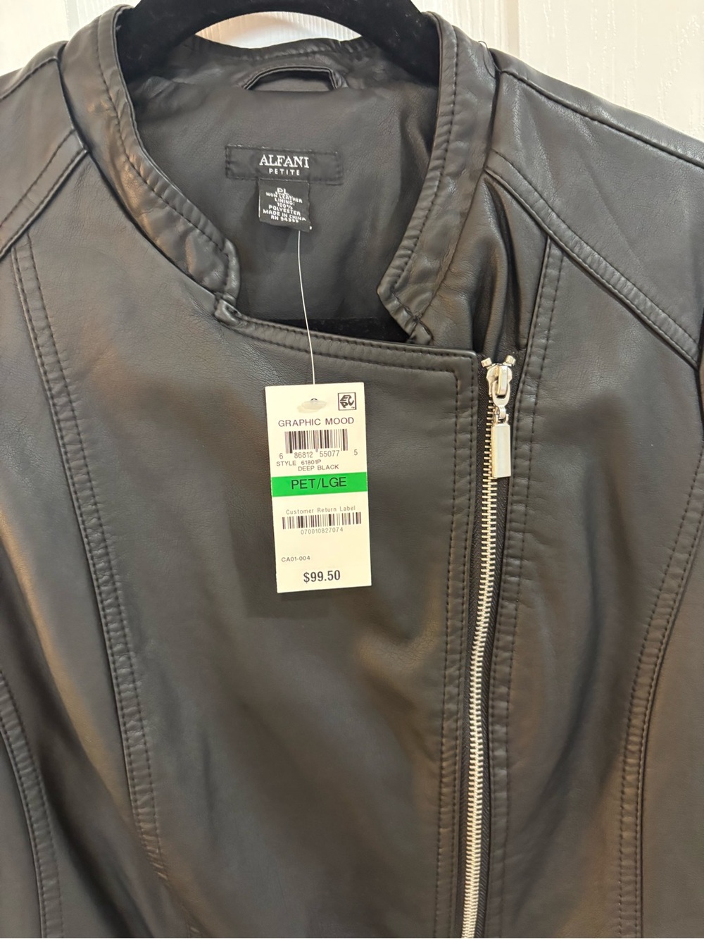 Alfani Black Leather Asymmetric Moto Zip Jacket - Picture 2 of 8